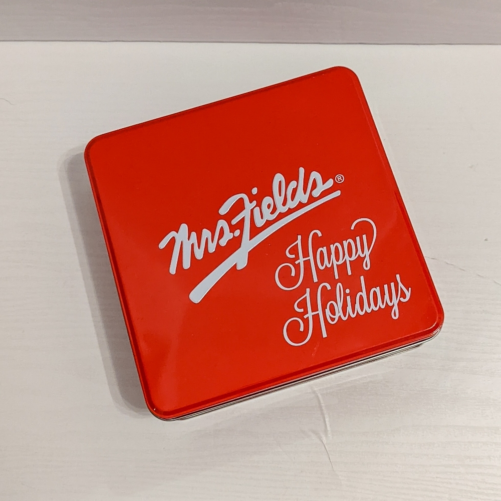 Mrs. Fields "Happy Holidays" Red Square Cookie / Candy Gift Tin – Empty